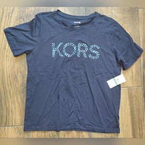 MICHAEL Michael KorsNavy Blue Floral Short Sleeve T-Shirt Size L NWT